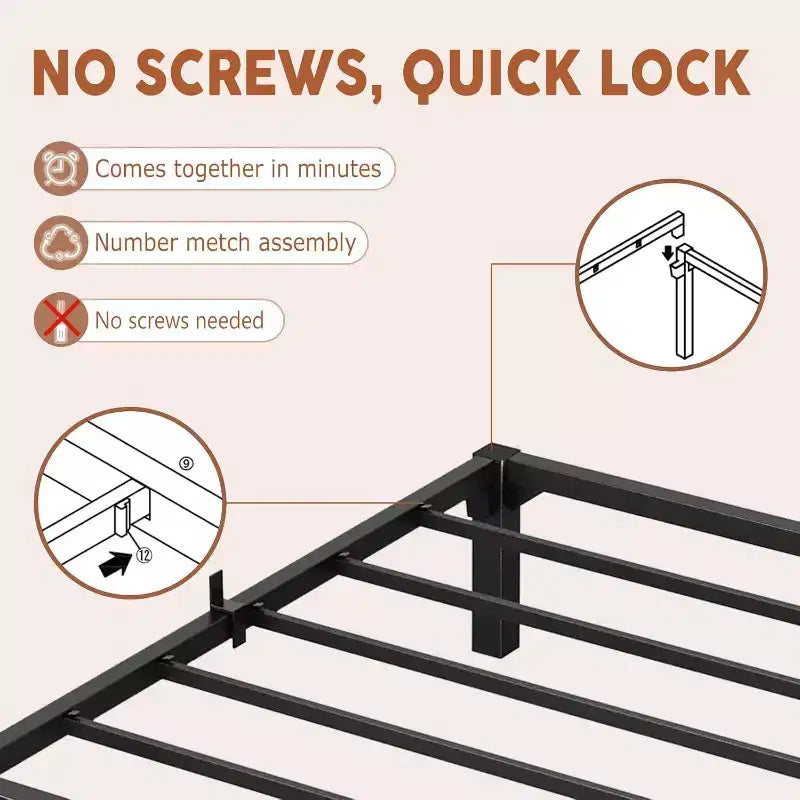 Acekool Black Metal Bed Frame, Heavy Duty Platform with Under Bed Storage, No Box Spring Needed, Easy Assembly, Multiple Sizes