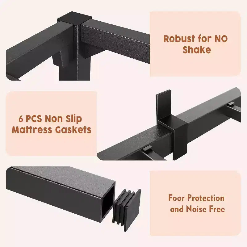 Acekool Black Metal Bed Frame, Heavy Duty Platform with Under Bed Storage, No Box Spring Needed, Easy Assembly, Multiple Sizes