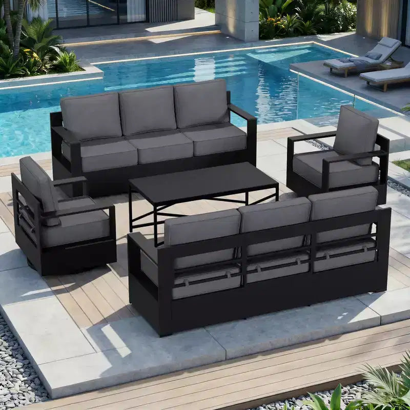 Ensemble de canapé de patio extérieur UPTIOT avec fauteuils à bascule et table basse pour une détente en toute saison