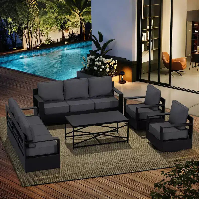 Ensemble de canapé de patio extérieur UPTIOT avec fauteuils à bascule et table basse pour une détente en toute saison