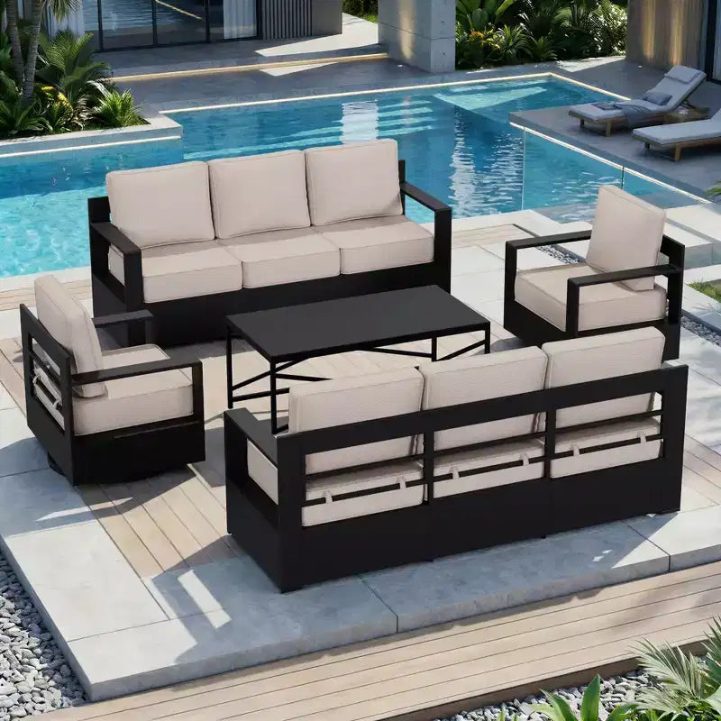 Ensemble de canapé de patio extérieur UPTIOT avec fauteuils à bascule et table basse pour une détente en toute saison