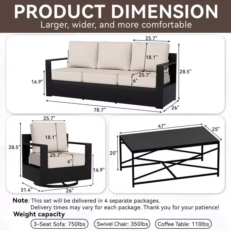 Ensemble de canapé de patio extérieur UPTIOT avec fauteuils à bascule et table basse pour une détente en toute saison