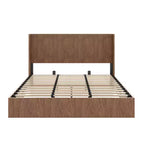 JVNOXK Extra-Large Wave-Pattern Storage Bed Frame with Lift-Up Storage Function, Springless/Noise-Free, Brown Slatted Natural Wood, Brown