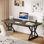 Grand bureau de direction Lantine de 70,86 pouces, bureau d'ordinateur industriel pour la maison, longue table d'étude simple, mobilier de bureau (chêne/noir)