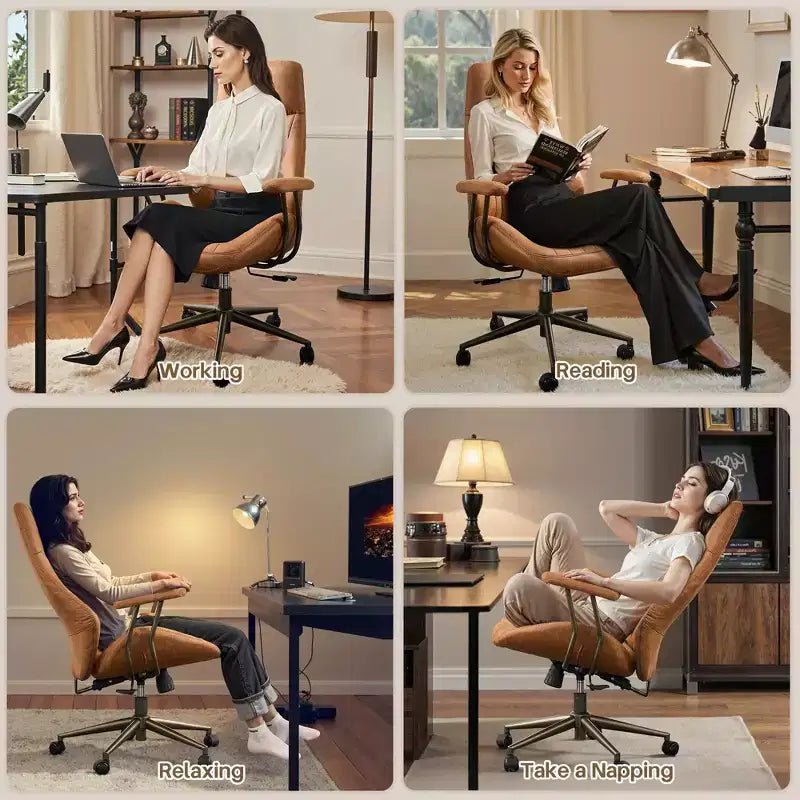 HOMLUX Chaise de bureau moderne ergonomique à dossier haut en tissu suède pour directeur ou bureau à domicile