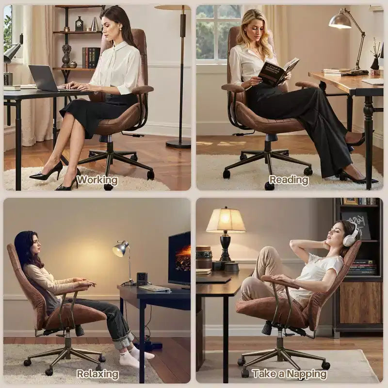 HOMLUX Chaise de bureau moderne ergonomique à dossier haut en tissu suède pour directeur ou bureau à domicile