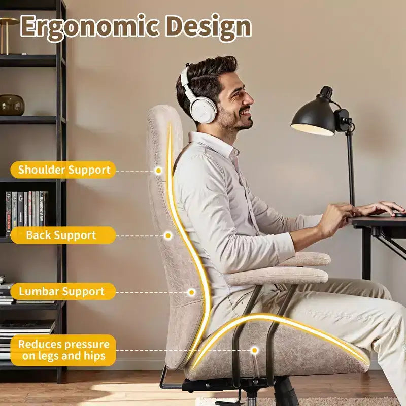 HOMLUX Chaise de bureau moderne ergonomique à dossier haut en tissu suède pour directeur ou bureau à domicile