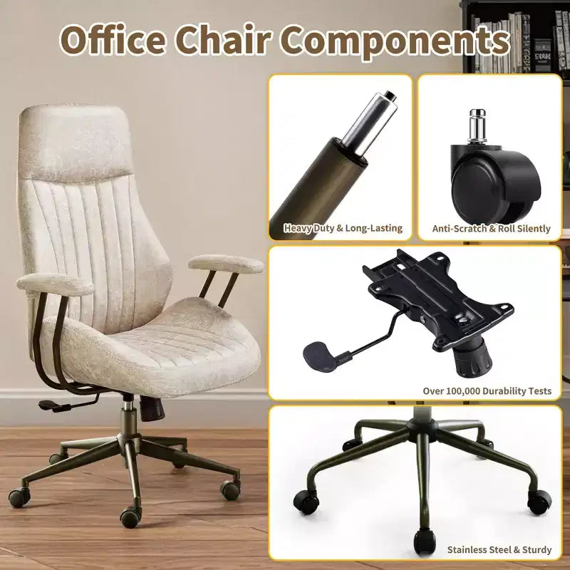 HOMLUX Chaise de bureau moderne ergonomique à dossier haut en tissu suède pour directeur ou bureau à domicile