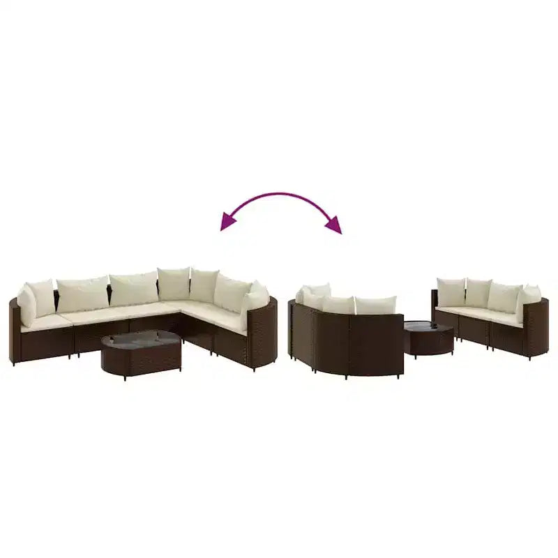 vidaXL Patio Sofa Set with Cushions Lounge Setting Outdoor Furniture Poly Rattan