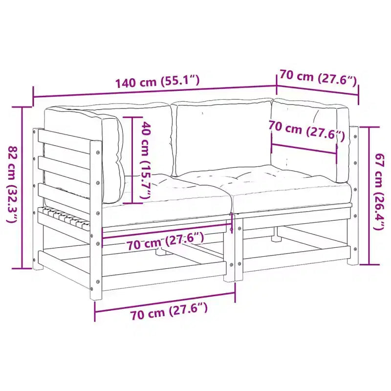 vidaXL 2 Piece Patio Sofa Set Solid Wood Pine