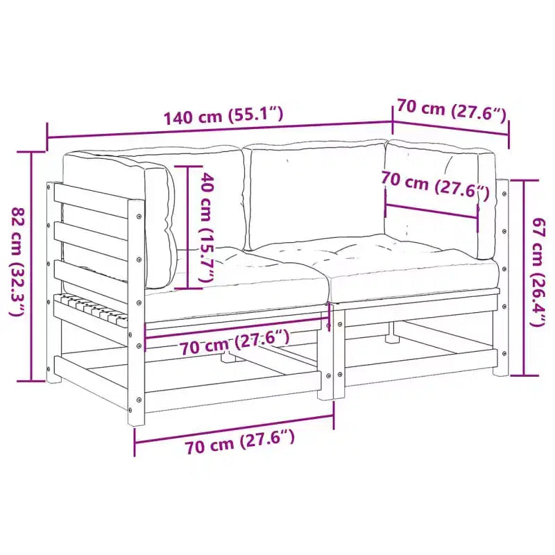 vidaXL 2 Piece Patio Sofa Set Solid Wood Pine