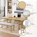 6 Pieces Dining Table Set with Bench for 6, Kitchen Table Set with Storage Drawer and 4 Upholstered Dining Chairs
