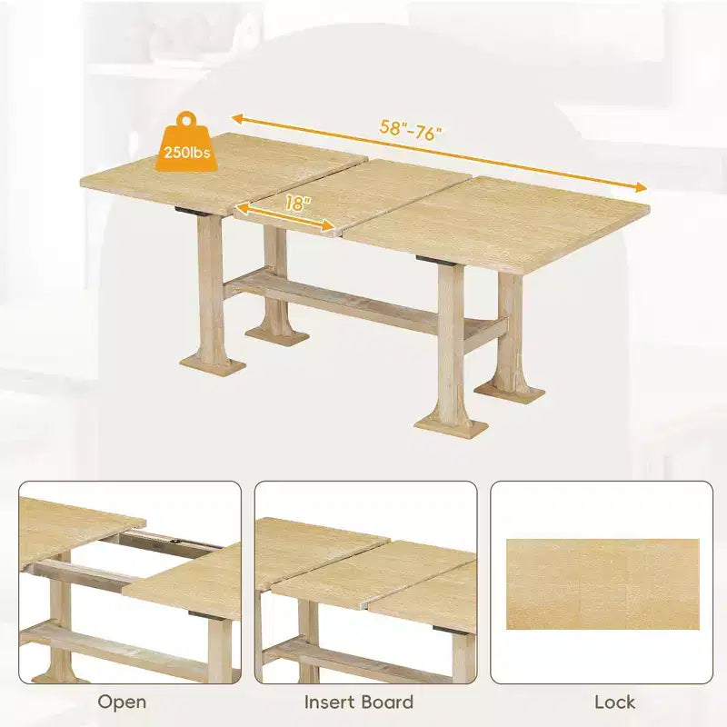 6 Pieces Dining Table Set with Bench for 6, Kitchen Table Set with Storage Drawer and 4 Upholstered Dining Chairs