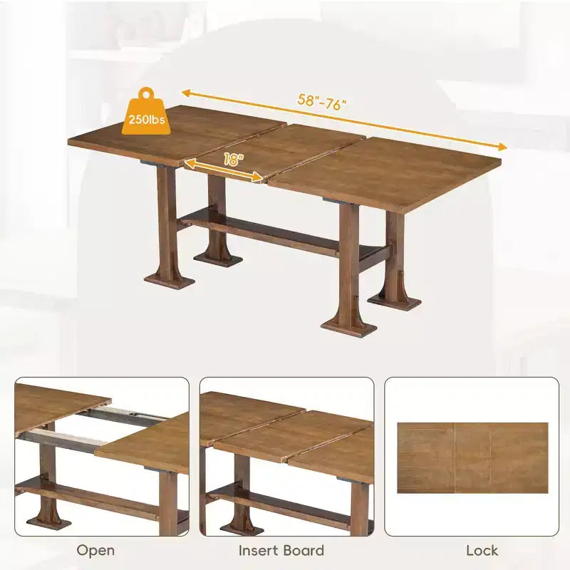 6 Pieces Dining Table Set with Bench for 6, Kitchen Table Set with Storage Drawer and 4 Upholstered Dining Chairs