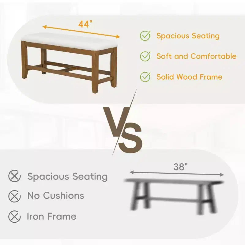 6 Pieces Dining Table Set with Bench for 6, Kitchen Table Set with Storage Drawer and 4 Upholstered Dining Chairs