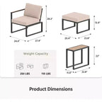 LAUSAINT HOME 5 Pieces Outdoor Conversation Set with Thick Cushions 2 Ottomans&Side Table