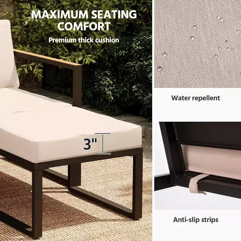 LAUSAINT HOME 5 Pieces Outdoor Conversation Set with Thick Cushions 2 Ottomans&Side Table