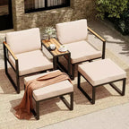 LAUSAINT HOME 5 Pieces Outdoor Conversation Set with Thick Cushions 2 Ottomans&Side Table