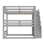Luxystar Full Size Wooden Triple Bunk Bed with Storage Staircase