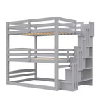 Luxystar Full Size Wooden Triple Bunk Bed with Storage Staircase
