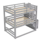 Luxystar Full Size Wooden Triple Bunk Bed with Storage Staircase