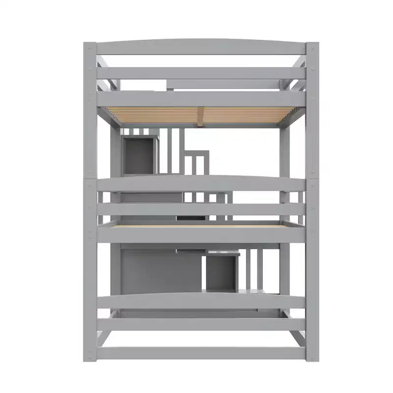 Luxystar Full Size Wooden Triple Bunk Bed with Storage Staircase