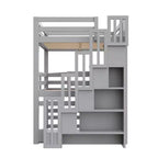 Luxystar Full Size Wooden Triple Bunk Bed with Storage Staircase