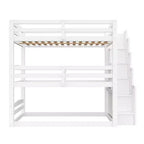 Luxystar Full Size Wooden Triple Bunk Bed with Storage Staircase