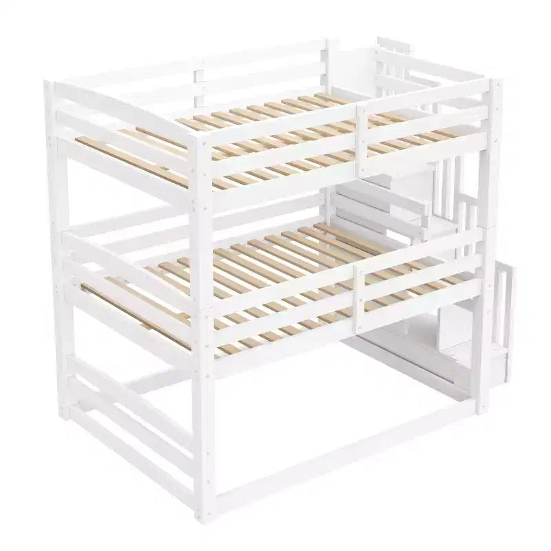 Luxystar Full Size Wooden Triple Bunk Bed with Storage Staircase