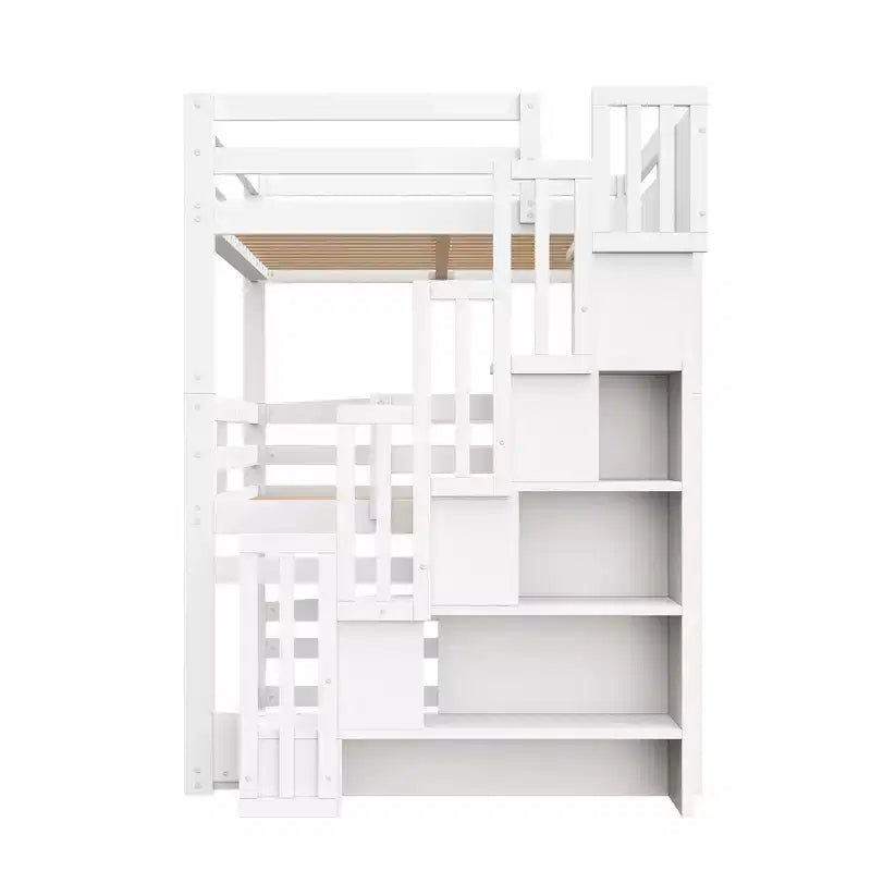Luxystar Full Size Wooden Triple Bunk Bed with Storage Staircase