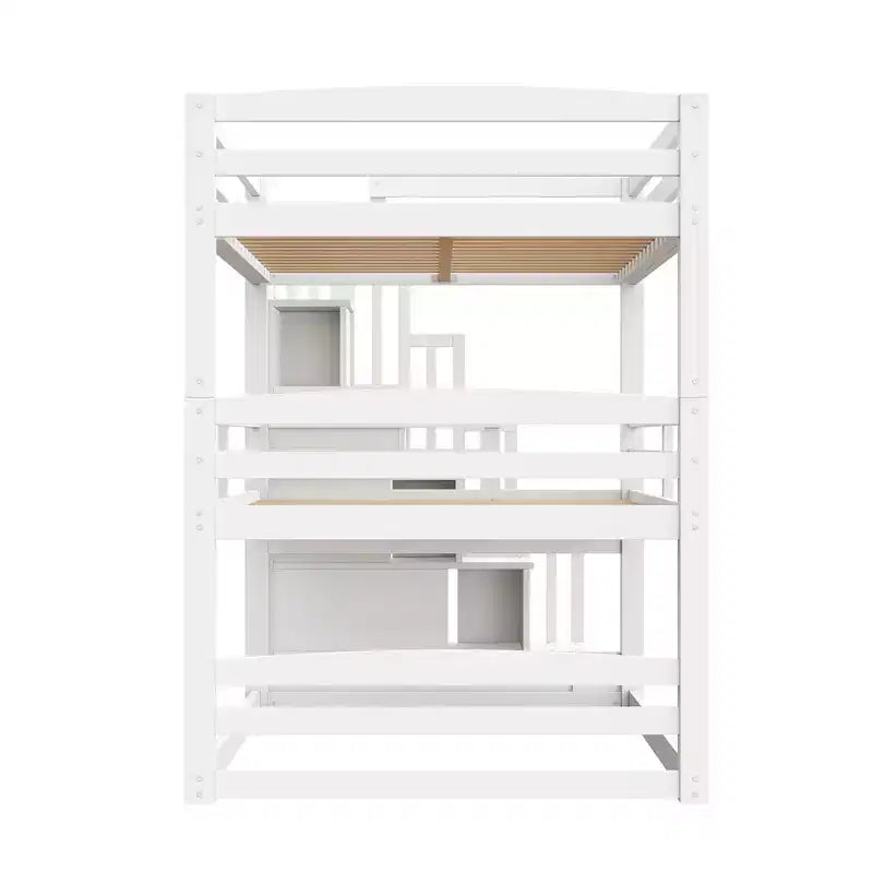 Luxystar Full Size Wooden Triple Bunk Bed with Storage Staircase