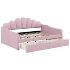 Lit de repos pleine grandeur avec rangement, canapé-lit rembourré en velours avec 2 tiroirs, cadre de lit de repos moderne avec dossier en forme de coquille