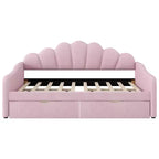 Lit de repos pleine grandeur avec rangement, canapé-lit rembourré en velours avec 2 tiroirs, cadre de lit de repos moderne avec dossier en forme de coquille