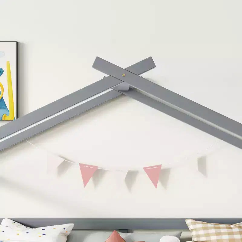 Lit mezzanine double avec toboggan et échelle pour adolescents, lit mezzanine bas en bois avec barrières de sécurité, lit mezzanine design maison, gris