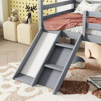 Lit mezzanine double avec toboggan et échelle pour adolescents, lit mezzanine bas en bois avec barrières de sécurité, lit mezzanine design maison, gris