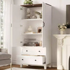 65 Tall Storage Cabinet with 2 DIY Adjustable Shelves, Farmhouse Wooden Pantry w/ 2 Doors & 2 Drawers, Freestanding Bookcases for Dining Room