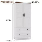 65 Tall Storage Cabinet with 2 DIY Adjustable Shelves, Farmhouse Wooden Pantry w/ 2 Doors & 2 Drawers, Freestanding Bookcases for Dining Room