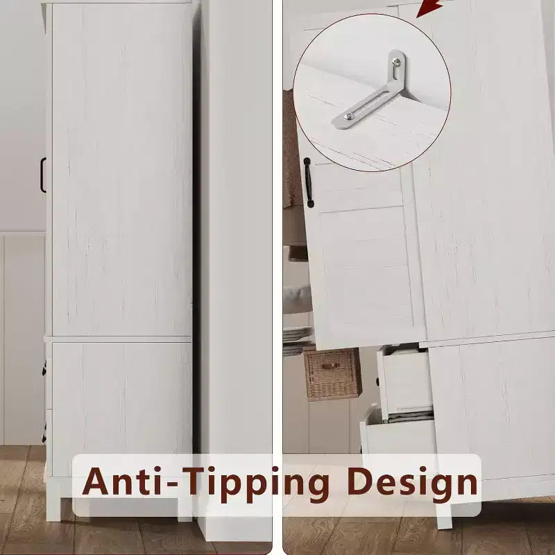 65 Tall Storage Cabinet with 2 DIY Adjustable Shelves, Farmhouse Wooden Pantry w/ 2 Doors & 2 Drawers, Freestanding Bookcases for Dining Room