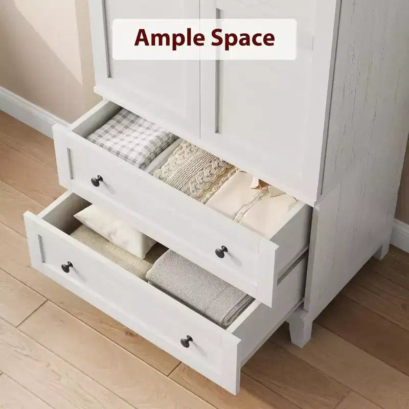 65 Tall Storage Cabinet with 2 DIY Adjustable Shelves, Farmhouse Wooden Pantry w/ 2 Doors & 2 Drawers, Freestanding Bookcases for Dining Room