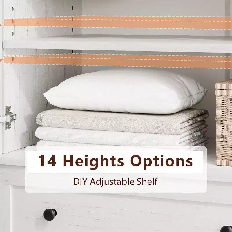 65 Tall Storage Cabinet with 2 DIY Adjustable Shelves, Farmhouse Wooden Pantry w/ 2 Doors & 2 Drawers, Freestanding Bookcases for Dining Room