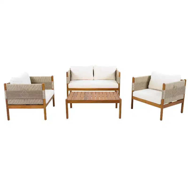 Christopher Knight Home Dahyun Modern 4 Piece Outdoor Acacia Wood Seating Set with Slatted Table
