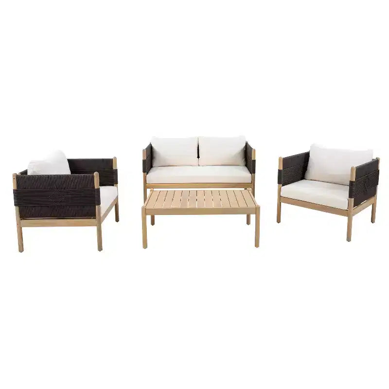 Christopher Knight Home Dahyun Modern 4 Piece Outdoor Acacia Wood Seating Set with Slatted Table