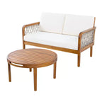 Christopher Knight Home Tzuyu Farmhouse Outdoor Acacia Wood Loveseat and Coffee Table Set with Handwoven Rope