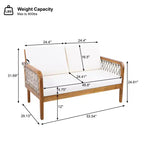Christopher Knight Home Tzuyu Farmhouse Outdoor Acacia Wood Loveseat and Coffee Table Set with Handwoven Rope