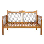 Christopher Knight Home Tzuyu Farmhouse Outdoor Acacia Wood Loveseat and Coffee Table Set with Handwoven Rope