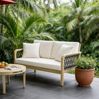 Christopher Knight Home Tzuyu Farmhouse Outdoor Acacia Wood Loveseat and Coffee Table Set with Handwoven Rope