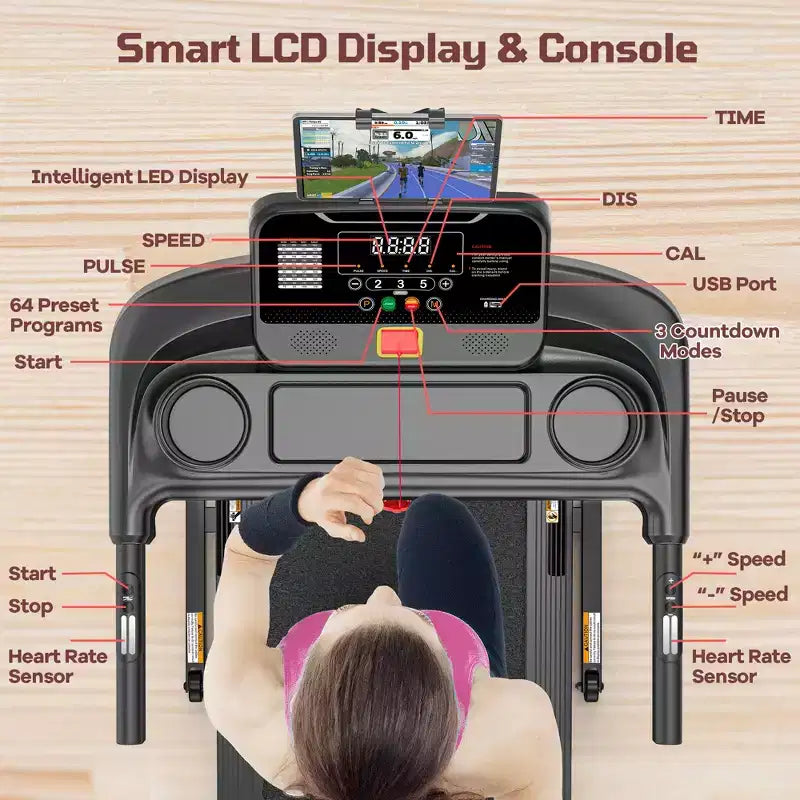 Incline Treadmill Clearance Sale  12% 3-Level Manual Incline, 330 lbs Capacity w/Bluetooth APP Connectivity, Foldable Treadmill for Home Small/Office