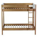 Bunk Bed Twin Over Twin with Upholstered Headboard and Footboard for Kids Teens, Wooden Bunk Bed Frame with Ladder and Guardrails, Natural