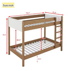 Bunk Bed Twin Over Twin with Upholstered Headboard and Footboard for Kids Teens, Wooden Bunk Bed Frame with Ladder and Guardrails, Natural