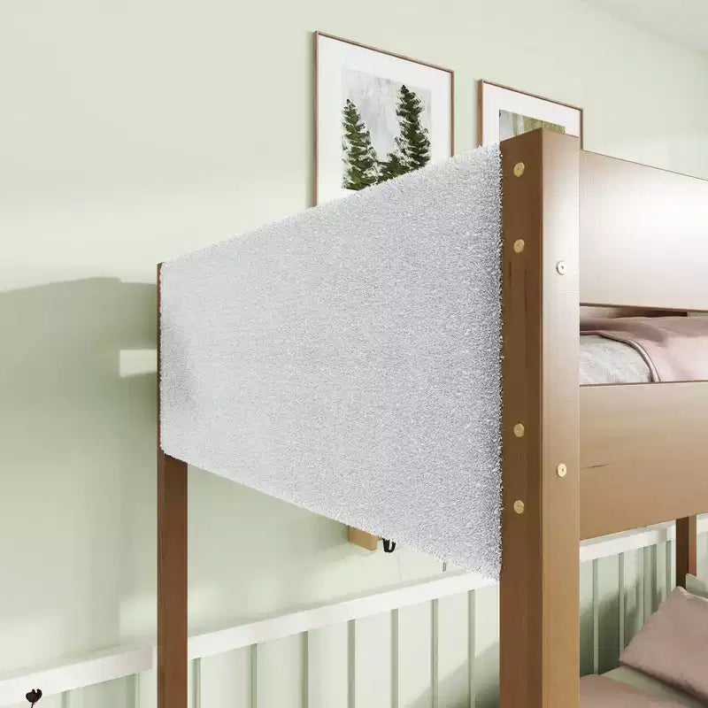 Bunk Bed Twin Over Twin with Upholstered Headboard and Footboard for Kids Teens, Wooden Bunk Bed Frame with Ladder and Guardrails, Natural